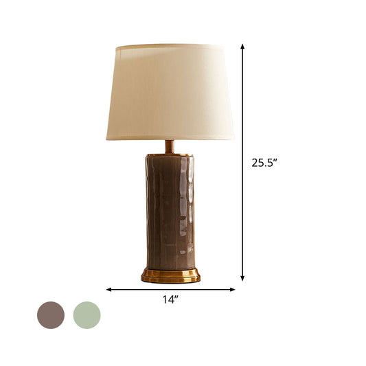 Contemporary 1 Head Task Lighting Green/Coffee Barrel Reading Book Light with Fabric Shade Clearhalo 'Lamps' 'Table Lamps' Lighting' 518992