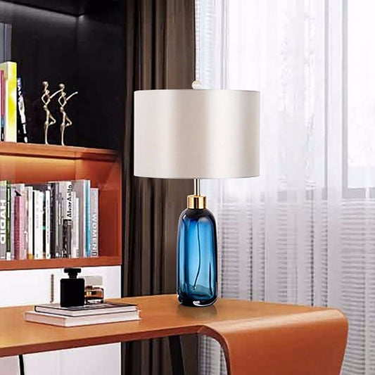 1 Bulb Study Task Lighting Modern Blue Small Desk Lamp with Cylindrical Fabric Shade Blue Clearhalo 'Lamps' 'Table Lamps' Lighting' 519007