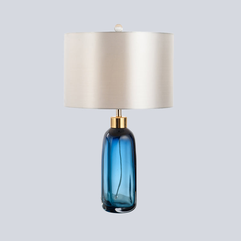 1 Bulb Study Task Lighting Modern Blue Small Desk Lamp with Cylindrical Fabric Shade Clearhalo 'Lamps' 'Table Lamps' Lighting' 519010