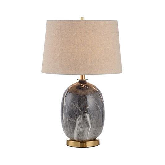 Flaxen Barrel Table Light Modern 1 Bulb Fabric Desk Lamp with Oblong Grey Marble Base Clearhalo 'Lamps' 'Table Lamps' Lighting' 519030