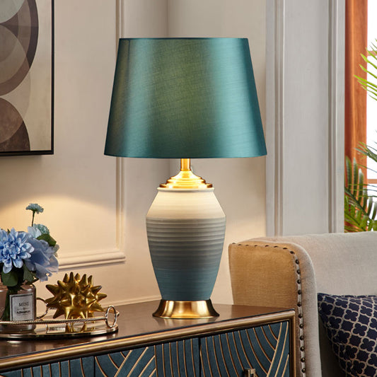 Tapered Drum Task Light Contemporary Fabric 1 Head Green Night Table Lamp, 13"/14" Wide Green Clearhalo 'Lamps' 'Table Lamps' Lighting' 519032