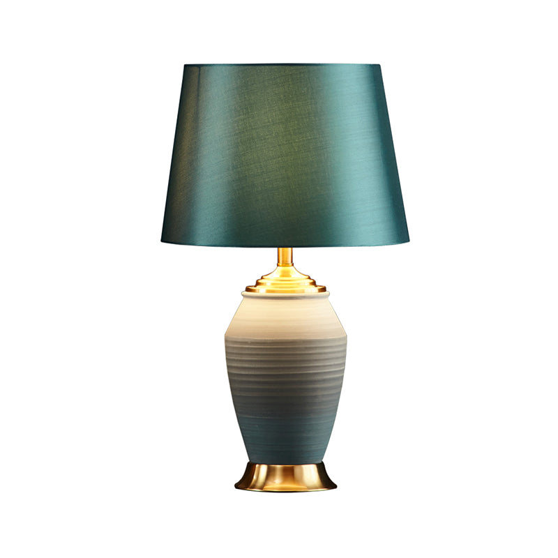 Tapered Drum Task Light Contemporary Fabric 1 Head Green Night Table Lamp, 13"/14" Wide Clearhalo 'Lamps' 'Table Lamps' Lighting' 519035