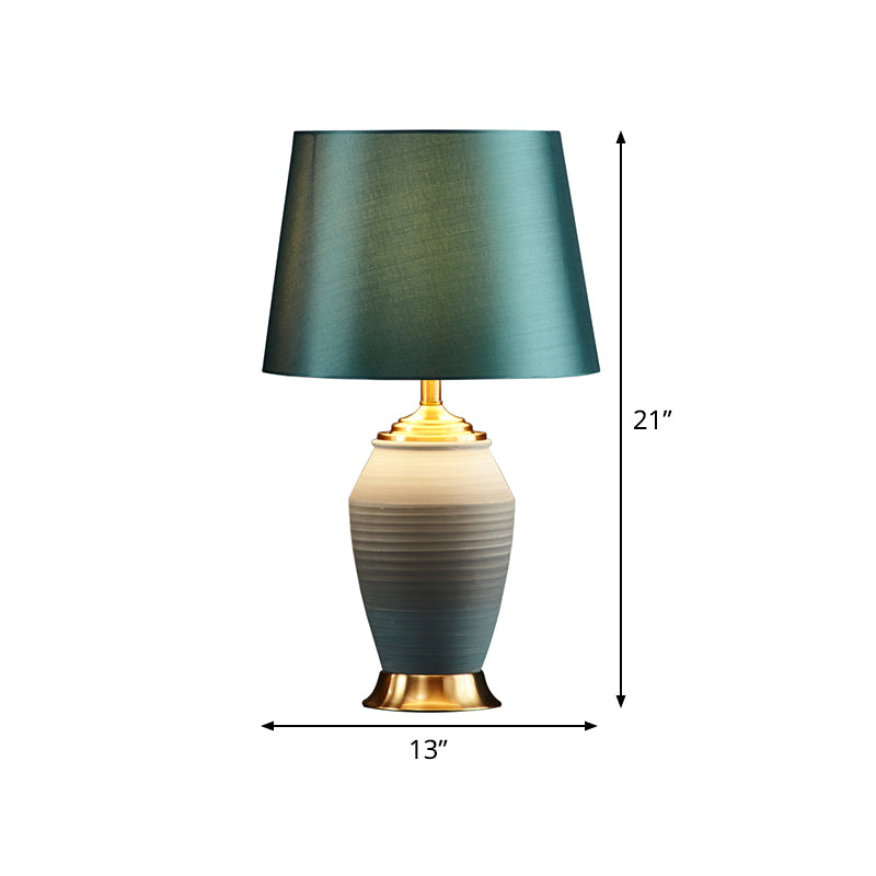 Tapered Drum Task Light Contemporary Fabric 1 Head Green Night Table Lamp, 13"/14" Wide Clearhalo 'Lamps' 'Table Lamps' Lighting' 519036