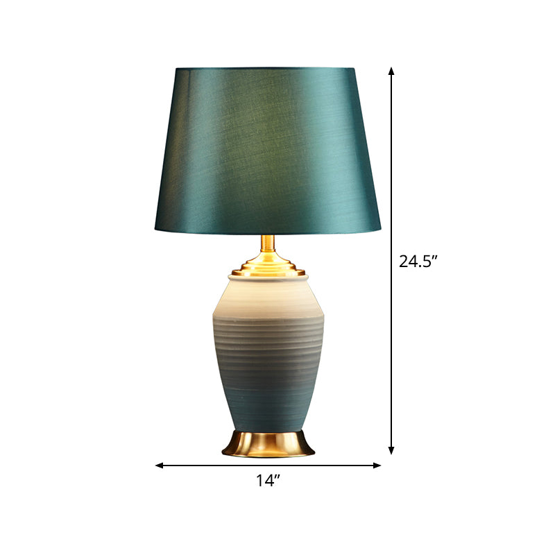 Tapered Drum Task Light Contemporary Fabric 1 Head Green Night Table Lamp, 13"/14" Wide Clearhalo 'Lamps' 'Table Lamps' Lighting' 519037