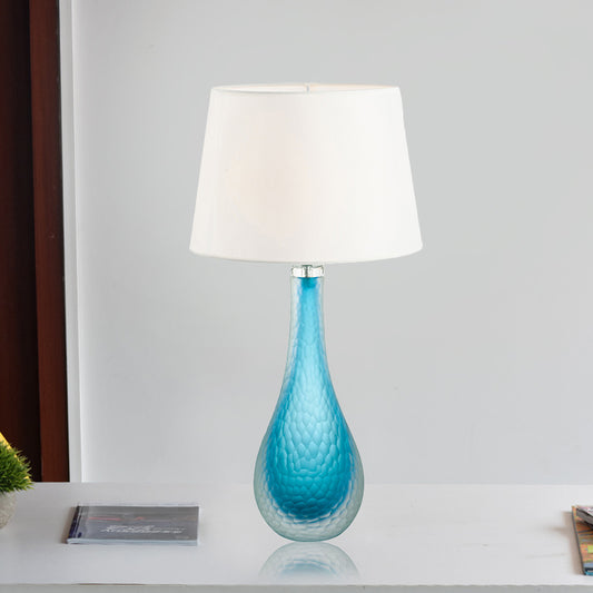 Modernism 1 Bulb Nightstand Lamp Blue Tapered Reading Book Light with Fabric Shade Blue Clearhalo 'Lamps' 'Table Lamps' Lighting' 519038