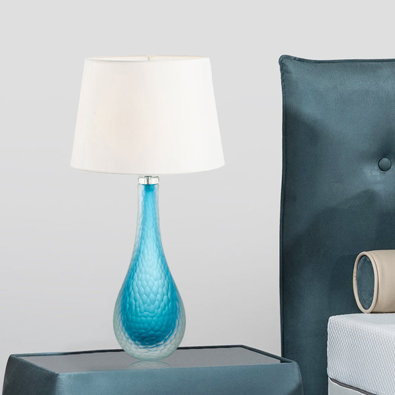 Modernism 1 Bulb Nightstand Lamp Blue Tapered Reading Book Light with Fabric Shade Clearhalo 'Lamps' 'Table Lamps' Lighting' 519039