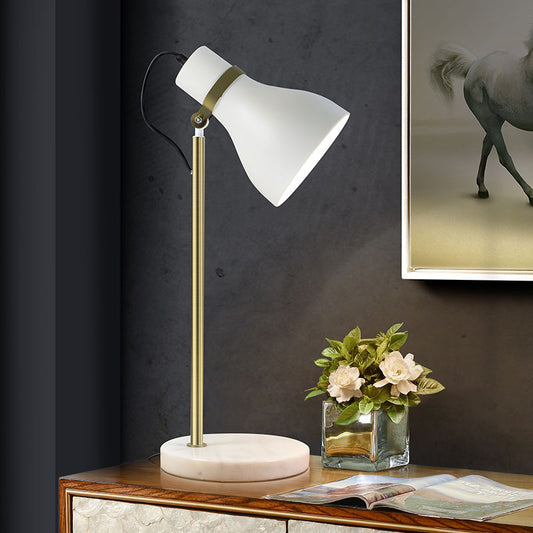1 Head Bedside Task Lighting Modernism White Night Table Lamp with Trumpet Metal Shade White Clearhalo 'Lamps' 'Table Lamps' Lighting' 519073