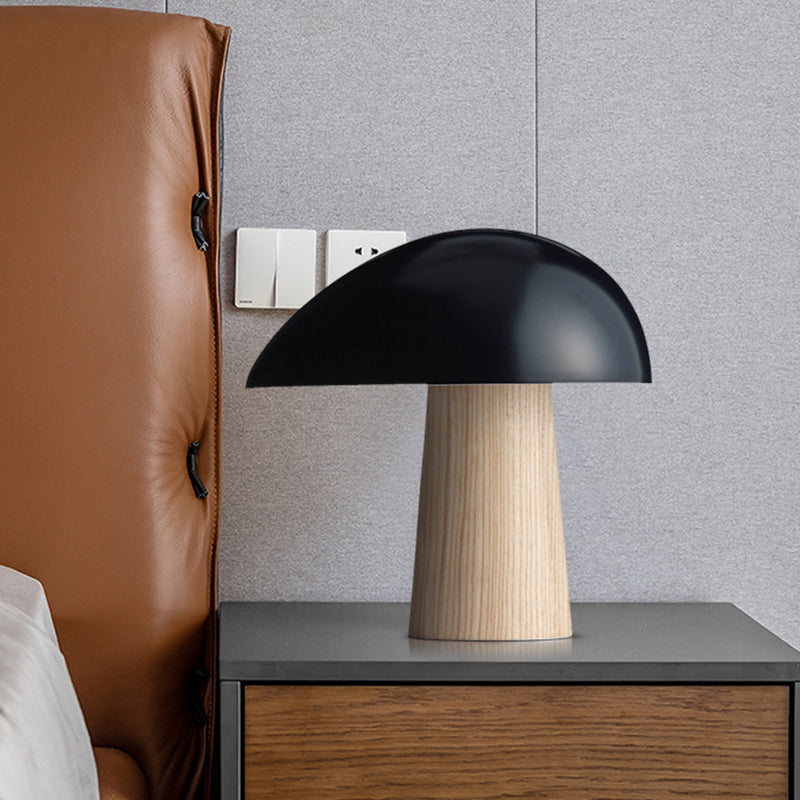 LED Shaded Nightstand Lamp Contemporary Metal Task Lighting in Black with Wood Base Clearhalo 'Lamps' 'Table Lamps' Lighting' 519090