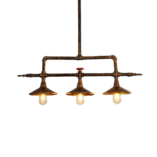 3 Lights Bell Shade Island Lighting Industrial Rust Iron Hanging Ceiling Lamp with Water Pipe Design Clearhalo 'Ceiling Lights' 'Island Lights' Lighting' 519105