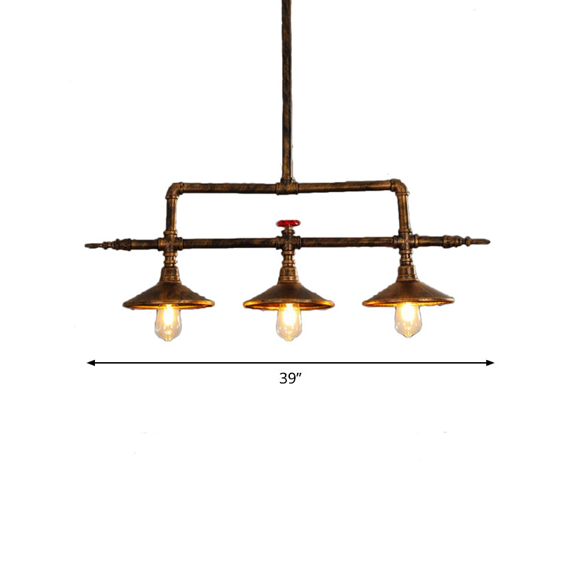 3 Lights Bell Shade Island Lighting Industrial Rust Iron Hanging Ceiling Lamp with Water Pipe Design Clearhalo 'Ceiling Lights' 'Island Lights' Lighting' 519107