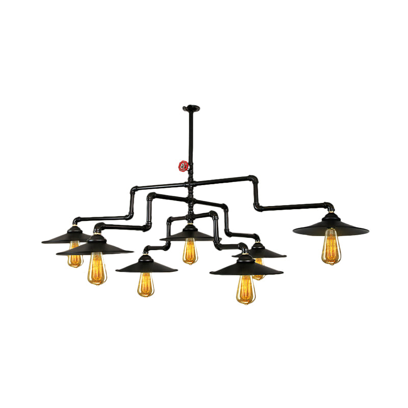 Black 7 Bulbs Island Pendant Lamp Vintage Metallic 3-Layer Water Pipe Living Room Hanging Light Fixture Clearhalo 'Ceiling Lights' 'Island Lights' Lighting' 519116