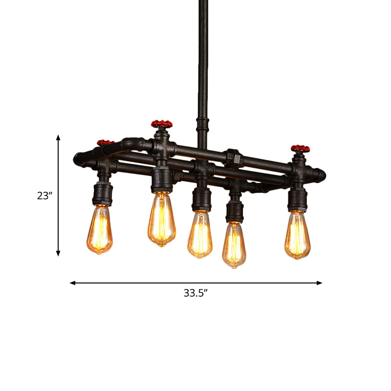 Iron Black Finish Hanging Ceiling Light Rectangle Frame 4/5-Light Antiqued Island Lamp Fixture over Dining Table Clearhalo 'Ceiling Lights' 'Island Lights' Lighting' 519122