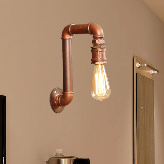 Coffee Bare Bulb Wall Light Fixture Antiqued Metal 1 Head Corridor Wall Sconce Lamp with Right Angle Pipe Arm Clearhalo 'Art deco wall lights' 'Cast Iron' 'Glass' 'Industrial wall lights' 'Industrial' 'Middle century wall lights' 'Modern' 'Rustic wall lights' 'Tiffany' 'Traditional wall lights' 'Wall Lamps & Sconces' 'Wall Lights' Lighting' 519134