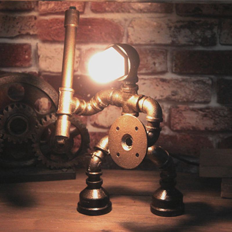 Industrial Robot Shape Task Light 1-Bulb Metallic Night Table Lamp in Grey with Water Pipe Design Clearhalo 'Lamps' 'Table Lamps' Lighting' 519149