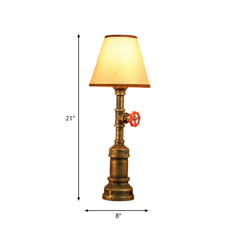 1 Head Desk Lighting Farmhouse Cone Beige Fabric Shade Table Lamp with Bronze Metal Base Clearhalo 'Lamps' 'Table Lamps' Lighting' 519157