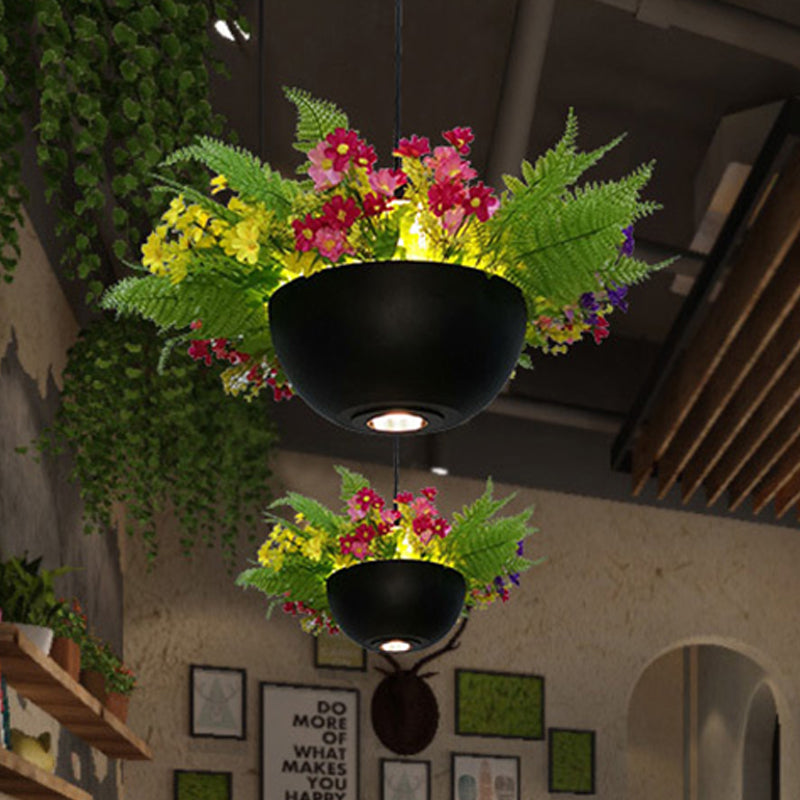 Metal Black Drop Lamp Bowl 1 Bulb Retro LED Plant Hanging Pendant Light for Restaurant Clearhalo 'Art Deco Pendants' 'Black' 'Cast Iron' 'Ceiling Lights' 'Ceramic' 'Crystal' 'Industrial Pendants' 'Industrial' 'Metal' 'Middle Century Pendants' 'Pendant Lights' 'Pendants' 'Rustic Pendants' 'Tiffany' Lighting' 519169