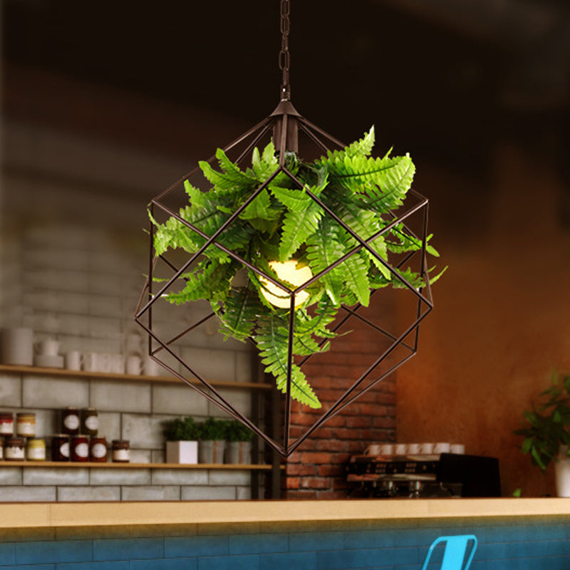 16.5"/19.5" W 1 Head Metal Pendant Lamp Antique Black Geometric Restaurant LED Down Lighting with Plant Black Clearhalo 'Art Deco Pendants' 'Black' 'Cast Iron' 'Ceiling Lights' 'Ceramic' 'Crystal' 'Industrial Pendants' 'Industrial' 'Metal' 'Middle Century Pendants' 'Pendant Lights' 'Pendants' 'Rustic Pendants' 'Tiffany' Lighting' 519173