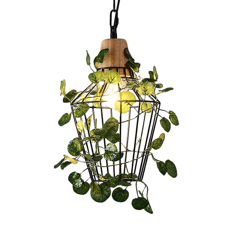 1 Bulb Cage Hanging Pendant Vintage Black Metal LED Plant Ceiling Hang Fixture for Restaurant Clearhalo 'Art Deco Pendants' 'Black' 'Cast Iron' 'Ceiling Lights' 'Ceramic' 'Crystal' 'Industrial Pendants' 'Industrial' 'Metal' 'Middle Century Pendants' 'Pendant Lights' 'Pendants' 'Rustic Pendants' 'Tiffany' Lighting' 519197