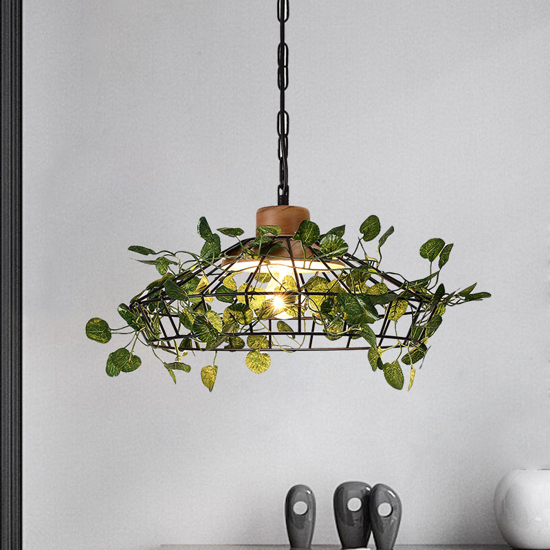 1 Bulb Cage Hanging Pendant Vintage Black Metal LED Plant Ceiling Hang Fixture for Restaurant Black A Clearhalo 'Art Deco Pendants' 'Black' 'Cast Iron' 'Ceiling Lights' 'Ceramic' 'Crystal' 'Industrial Pendants' 'Industrial' 'Metal' 'Middle Century Pendants' 'Pendant Lights' 'Pendants' 'Rustic Pendants' 'Tiffany' Lighting' 519200