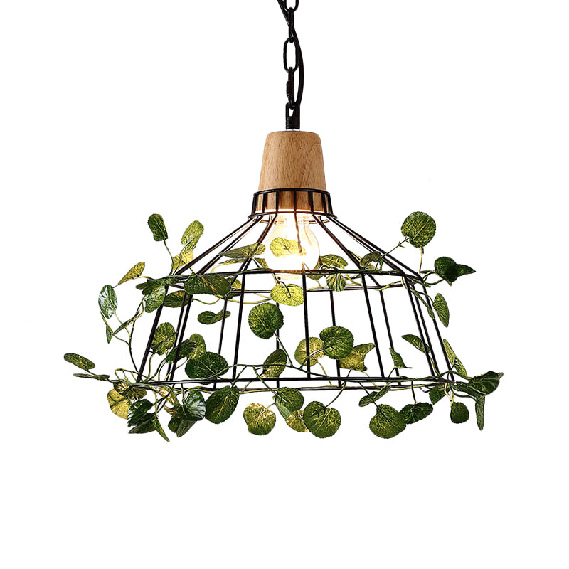 1 Bulb Cage Hanging Pendant Vintage Black Metal LED Plant Ceiling Hang Fixture for Restaurant Clearhalo 'Art Deco Pendants' 'Black' 'Cast Iron' 'Ceiling Lights' 'Ceramic' 'Crystal' 'Industrial Pendants' 'Industrial' 'Metal' 'Middle Century Pendants' 'Pendant Lights' 'Pendants' 'Rustic Pendants' 'Tiffany' Lighting' 519212