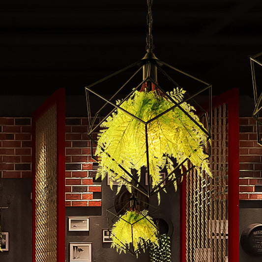 Industrial Geometric Plant Hanging Pendant 1 Bulb 18"/21.5" W Metal LED Suspension Light in Black for Restaurant Clearhalo 'Art Deco Pendants' 'Black' 'Cast Iron' 'Ceiling Lights' 'Ceramic' 'Crystal' 'Industrial Pendants' 'Industrial' 'Metal' 'Middle Century Pendants' 'Pendant Lights' 'Pendants' 'Rustic Pendants' 'Tiffany' Lighting' 519241