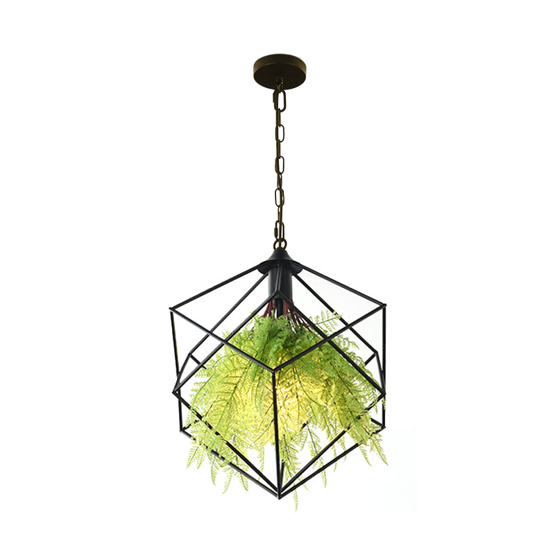 Industrial Geometric Plant Hanging Pendant 1 Bulb 18"/21.5" W Metal LED Suspension Light in Black for Restaurant Clearhalo 'Art Deco Pendants' 'Black' 'Cast Iron' 'Ceiling Lights' 'Ceramic' 'Crystal' 'Industrial Pendants' 'Industrial' 'Metal' 'Middle Century Pendants' 'Pendant Lights' 'Pendants' 'Rustic Pendants' 'Tiffany' Lighting' 519242