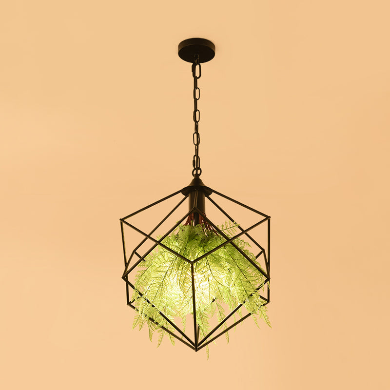 Industrial Geometric Plant Hanging Pendant 1 Bulb 18"/21.5" W Metal LED Suspension Light in Black for Restaurant Clearhalo 'Art Deco Pendants' 'Black' 'Cast Iron' 'Ceiling Lights' 'Ceramic' 'Crystal' 'Industrial Pendants' 'Industrial' 'Metal' 'Middle Century Pendants' 'Pendant Lights' 'Pendants' 'Rustic Pendants' 'Tiffany' Lighting' 519243