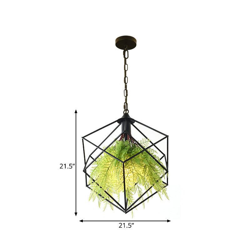 Industrial Geometric Plant Hanging Pendant 1 Bulb 18"/21.5" W Metal LED Suspension Light in Black for Restaurant Clearhalo 'Art Deco Pendants' 'Black' 'Cast Iron' 'Ceiling Lights' 'Ceramic' 'Crystal' 'Industrial Pendants' 'Industrial' 'Metal' 'Middle Century Pendants' 'Pendant Lights' 'Pendants' 'Rustic Pendants' 'Tiffany' Lighting' 519245