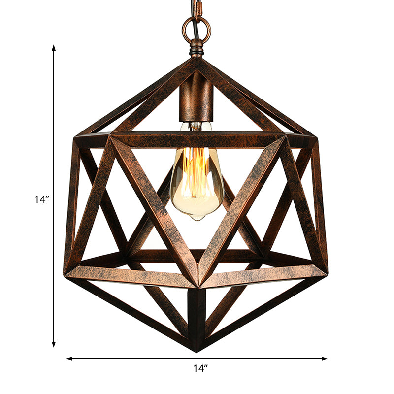 14"/18" Dia Geometric Metal Pendant Lighting Fixture Industrial 1 Bulb Dining Room Ceiling Light in Black/Rust Clearhalo 'Art Deco Pendants' 'Black' 'Cast Iron' 'Ceiling Lights' 'Ceramic' 'Crystal' 'Industrial Pendants' 'Industrial' 'Metal' 'Middle Century Pendants' 'Pendant Lights' 'Pendants' 'Rustic Pendants' 'Tiffany' Lighting' 5193