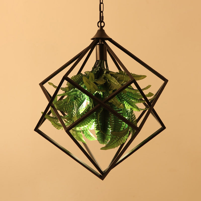 Metal Geometric Hanging Ceiling Light Retro 1 Bulb Restaurant LED Suspension Lamp in Black with Plant, 18"/21.5" Wide Clearhalo 'Art Deco Pendants' 'Black' 'Cast Iron' 'Ceiling Lights' 'Ceramic' 'Crystal' 'Industrial Pendants' 'Industrial' 'Metal' 'Middle Century Pendants' 'Pendant Lights' 'Pendants' 'Rustic Pendants' 'Tiffany' Lighting' 519319