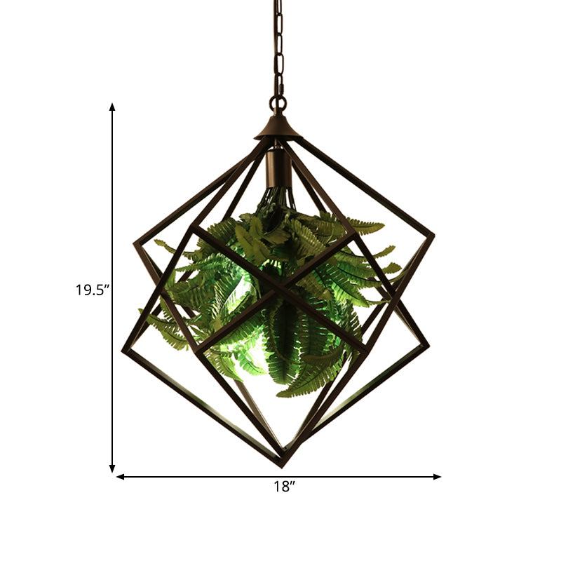 Metal Geometric Hanging Ceiling Light Retro 1 Bulb Restaurant LED Suspension Lamp in Black with Plant, 18"/21.5" Wide Clearhalo 'Art Deco Pendants' 'Black' 'Cast Iron' 'Ceiling Lights' 'Ceramic' 'Crystal' 'Industrial Pendants' 'Industrial' 'Metal' 'Middle Century Pendants' 'Pendant Lights' 'Pendants' 'Rustic Pendants' 'Tiffany' Lighting' 519320