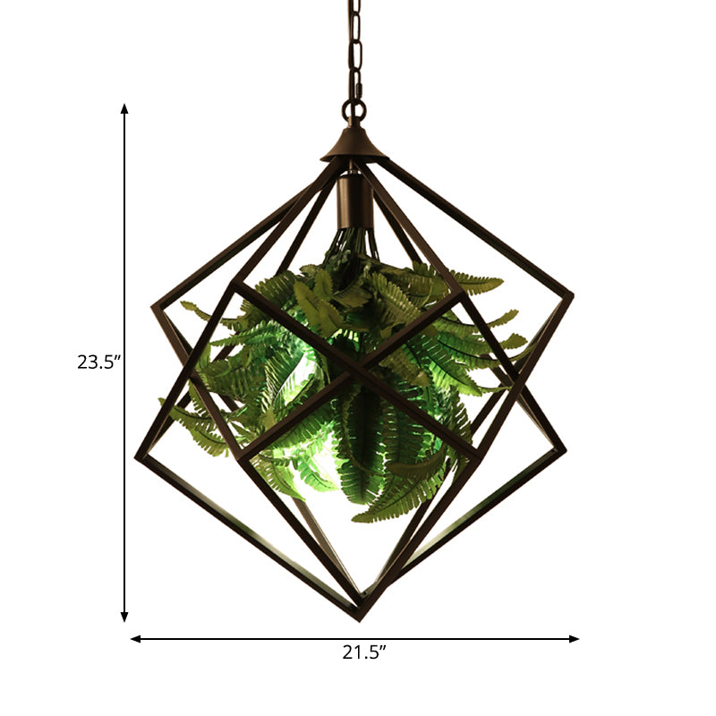 Metal Geometric Hanging Ceiling Light Retro 1 Bulb Restaurant LED Suspension Lamp in Black with Plant, 18"/21.5" Wide Clearhalo 'Art Deco Pendants' 'Black' 'Cast Iron' 'Ceiling Lights' 'Ceramic' 'Crystal' 'Industrial Pendants' 'Industrial' 'Metal' 'Middle Century Pendants' 'Pendant Lights' 'Pendants' 'Rustic Pendants' 'Tiffany' Lighting' 519321