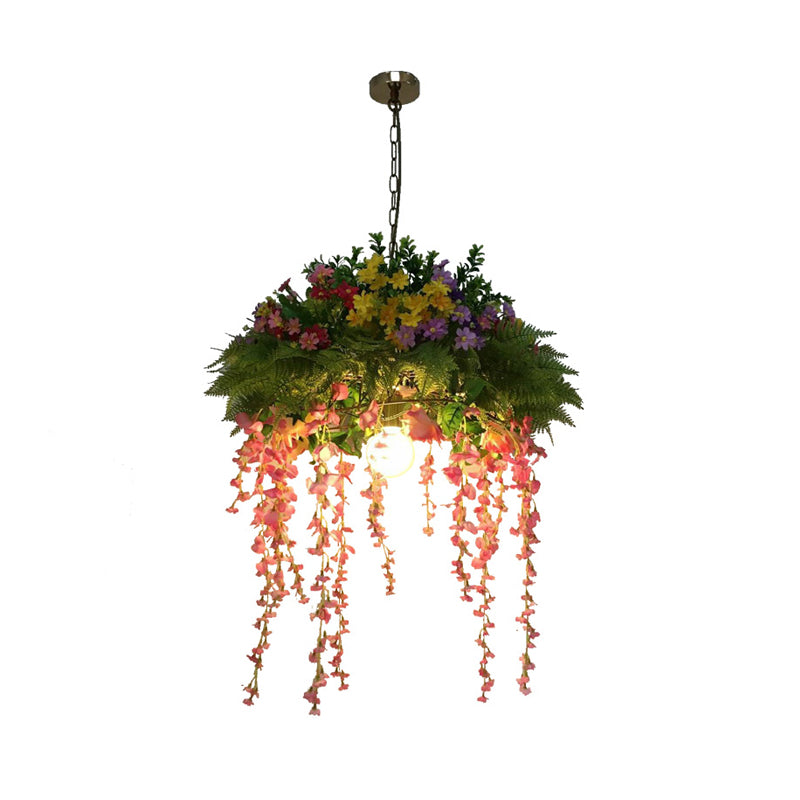 Vintage Dome Flower Drop Pendant 1 Light Metal LED Hanging Light Kit in Green for Restaurant Clearhalo 'Art Deco Pendants' 'Cast Iron' 'Ceiling Lights' 'Ceramic' 'Crystal' 'Industrial Pendants' 'Industrial' 'Metal' 'Middle Century Pendants' 'Pendant Lights' 'Pendants' 'Tiffany' Lighting' 519381