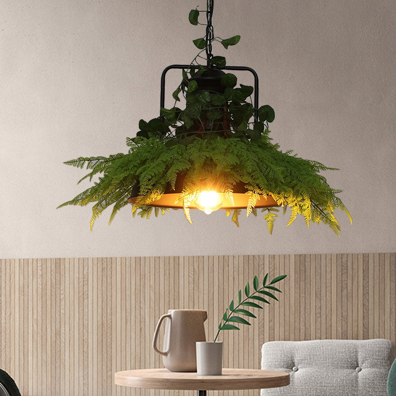 Black Barn Pendant Light Retro Metal 1 Head Restaurant LED Ceiling Lamp with Plant, 14"/18"/19.5" Width Black Clearhalo 'Art Deco Pendants' 'Black' 'Cast Iron' 'Ceiling Lights' 'Ceramic' 'Crystal' 'Industrial Pendants' 'Industrial' 'Metal' 'Middle Century Pendants' 'Pendant Lights' 'Pendants' 'Rustic Pendants' 'Tiffany' Lighting' 519393