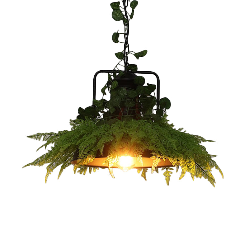 Black Barn Pendant Light Retro Metal 1 Head Restaurant LED Ceiling Lamp with Plant, 14"/18"/19.5" Width Clearhalo 'Art Deco Pendants' 'Black' 'Cast Iron' 'Ceiling Lights' 'Ceramic' 'Crystal' 'Industrial Pendants' 'Industrial' 'Metal' 'Middle Century Pendants' 'Pendant Lights' 'Pendants' 'Rustic Pendants' 'Tiffany' Lighting' 519396