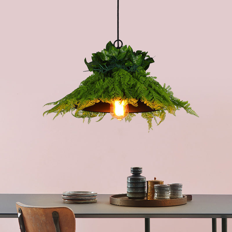 Black Barn Pendant Light Retro Metal 1 Head Restaurant LED Ceiling Lamp with Plant, 14"/18"/19.5" Width Clearhalo 'Art Deco Pendants' 'Black' 'Cast Iron' 'Ceiling Lights' 'Ceramic' 'Crystal' 'Industrial Pendants' 'Industrial' 'Metal' 'Middle Century Pendants' 'Pendant Lights' 'Pendants' 'Rustic Pendants' 'Tiffany' Lighting' 519400