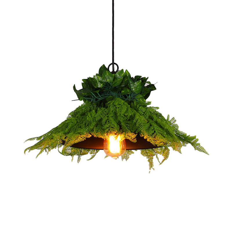 Black Barn Pendant Light Retro Metal 1 Head Restaurant LED Ceiling Lamp with Plant, 14"/18"/19.5" Width Clearhalo 'Art Deco Pendants' 'Black' 'Cast Iron' 'Ceiling Lights' 'Ceramic' 'Crystal' 'Industrial Pendants' 'Industrial' 'Metal' 'Middle Century Pendants' 'Pendant Lights' 'Pendants' 'Rustic Pendants' 'Tiffany' Lighting' 519401