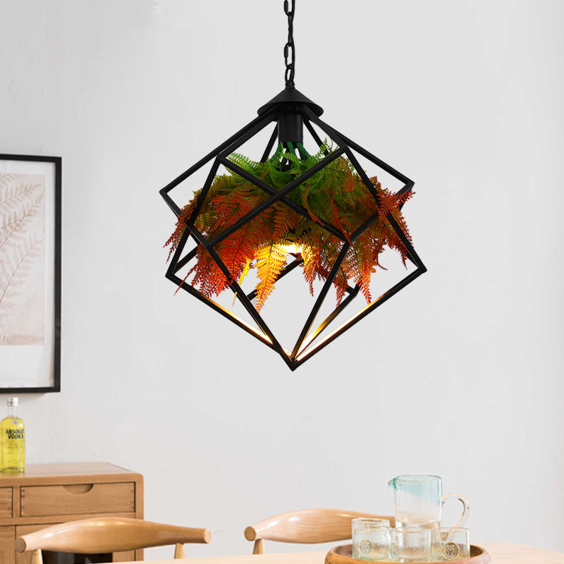 Geometric Restaurant Pendant Lighting Industrial Metal 1 Bulb Black LED Plant Hanging Light Fixture, 16"/18.5" Wide Black 16" Clearhalo 'Art Deco Pendants' 'Black' 'Cast Iron' 'Ceiling Lights' 'Ceramic' 'Crystal' 'Industrial Pendants' 'Industrial' 'Metal' 'Middle Century Pendants' 'Pendant Lights' 'Pendants' 'Rustic Pendants' 'Tiffany' Lighting' 519403