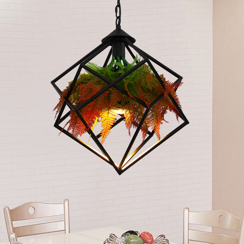 Geometric Restaurant Pendant Lighting Industrial Metal 1 Bulb Black LED Plant Hanging Light Fixture, 16"/18.5" Wide Clearhalo 'Art Deco Pendants' 'Black' 'Cast Iron' 'Ceiling Lights' 'Ceramic' 'Crystal' 'Industrial Pendants' 'Industrial' 'Metal' 'Middle Century Pendants' 'Pendant Lights' 'Pendants' 'Rustic Pendants' 'Tiffany' Lighting' 519404