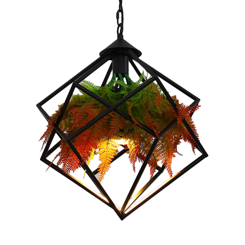 Geometric Restaurant Pendant Lighting Industrial Metal 1 Bulb Black LED Plant Hanging Light Fixture, 16"/18.5" Wide Clearhalo 'Art Deco Pendants' 'Black' 'Cast Iron' 'Ceiling Lights' 'Ceramic' 'Crystal' 'Industrial Pendants' 'Industrial' 'Metal' 'Middle Century Pendants' 'Pendant Lights' 'Pendants' 'Rustic Pendants' 'Tiffany' Lighting' 519405