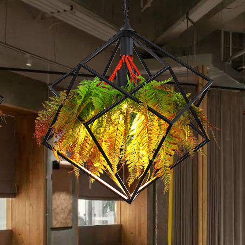 Geometric Restaurant Pendant Lighting Industrial Metal 1 Bulb Black LED Plant Hanging Light Fixture, 16"/18.5" Wide Black 18.5" Clearhalo 'Art Deco Pendants' 'Black' 'Cast Iron' 'Ceiling Lights' 'Ceramic' 'Crystal' 'Industrial Pendants' 'Industrial' 'Metal' 'Middle Century Pendants' 'Pendant Lights' 'Pendants' 'Rustic Pendants' 'Tiffany' Lighting' 519408