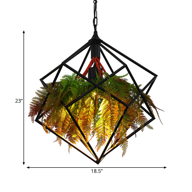 Geometric Restaurant Pendant Lighting Industrial Metal 1 Bulb Black LED Plant Hanging Light Fixture, 16"/18.5" Wide Clearhalo 'Art Deco Pendants' 'Black' 'Cast Iron' 'Ceiling Lights' 'Ceramic' 'Crystal' 'Industrial Pendants' 'Industrial' 'Metal' 'Middle Century Pendants' 'Pendant Lights' 'Pendants' 'Rustic Pendants' 'Tiffany' Lighting' 519412