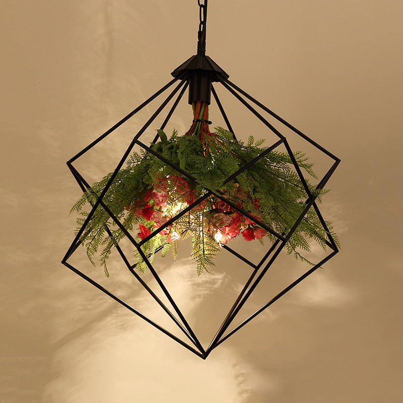 Industrial Geometric Plant Hanging Light 1 Bulb Metal LED Ceiling Suspension Lamp in Black, 16"/19.5"/23.5" Wide Clearhalo 'Art Deco Pendants' 'Black' 'Cast Iron' 'Ceiling Lights' 'Ceramic' 'Crystal' 'Industrial Pendants' 'Industrial' 'Metal' 'Middle Century Pendants' 'Pendant Lights' 'Pendants' 'Rustic Pendants' 'Tiffany' Lighting' 519416