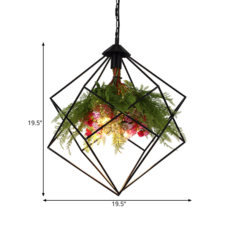 Industrial Geometric Plant Hanging Light 1 Bulb Metal LED Ceiling Suspension Lamp in Black, 16"/19.5"/23.5" Wide Clearhalo 'Art Deco Pendants' 'Black' 'Cast Iron' 'Ceiling Lights' 'Ceramic' 'Crystal' 'Industrial Pendants' 'Industrial' 'Metal' 'Middle Century Pendants' 'Pendant Lights' 'Pendants' 'Rustic Pendants' 'Tiffany' Lighting' 519418