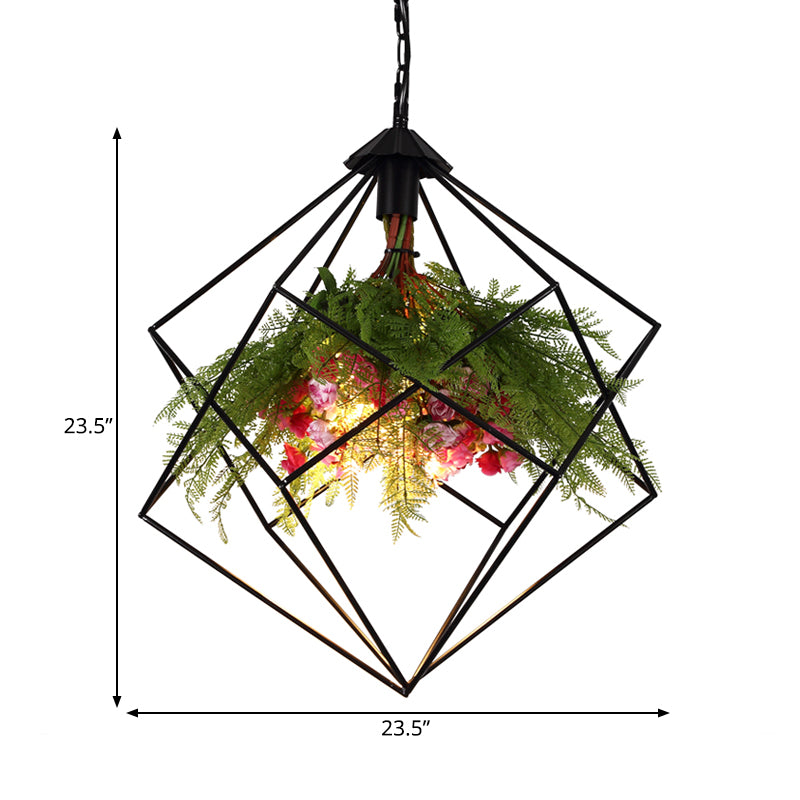 Industrial Geometric Plant Hanging Light 1 Bulb Metal LED Ceiling Suspension Lamp in Black, 16"/19.5"/23.5" Wide Clearhalo 'Art Deco Pendants' 'Black' 'Cast Iron' 'Ceiling Lights' 'Ceramic' 'Crystal' 'Industrial Pendants' 'Industrial' 'Metal' 'Middle Century Pendants' 'Pendant Lights' 'Pendants' 'Rustic Pendants' 'Tiffany' Lighting' 519419