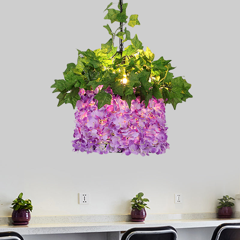 Purple 1 Light Ceiling Pendant Retro Metal House LED Drop Lamp with Flower Decoration Clearhalo 'Art Deco Pendants' 'Cast Iron' 'Ceiling Lights' 'Ceramic' 'Crystal' 'Industrial Pendants' 'Industrial' 'Metal' 'Middle Century Pendants' 'Pendant Lights' 'Pendants' 'Tiffany' Lighting' 519476