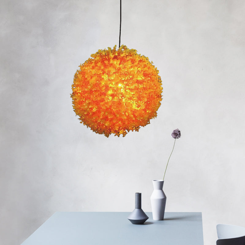 Metal Orange Hanging Light Spherical 1 Light Industrial LED Ceiling Lamp for Restaurant, 12"/14"/16" Diameter Orange Clearhalo 'Art Deco Pendants' 'Cast Iron' 'Ceiling Lights' 'Ceramic' 'Crystal' 'Industrial Pendants' 'Industrial' 'Metal' 'Middle Century Pendants' 'Pendant Lights' 'Pendants' 'Tiffany' Lighting' 519496