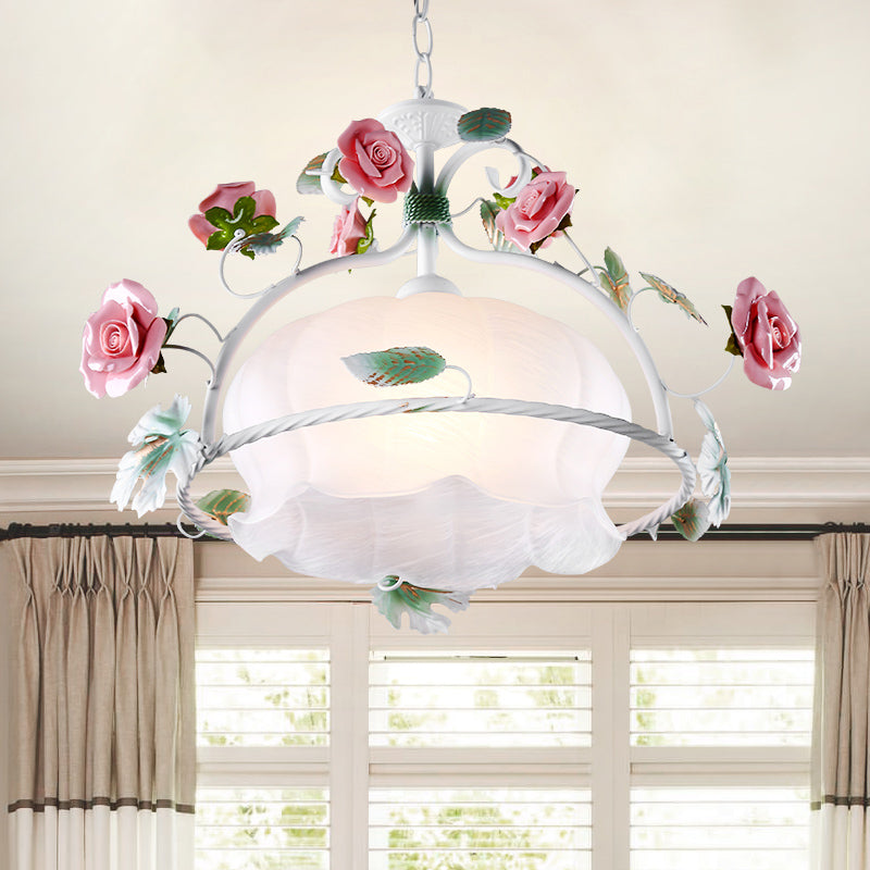 Korean Garden Floral Hanging Pendant 1 Head White Glass Down Lighting for Dining Room Clearhalo 'Ceiling Lights' 'Glass shade' 'Glass' 'Pendant Lights' 'Pendants' Lighting' 519554