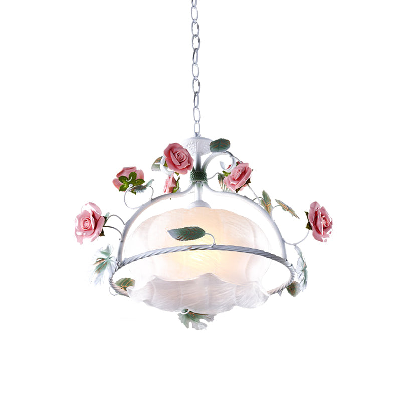 Korean Garden Floral Hanging Pendant 1 Head White Glass Down Lighting for Dining Room Clearhalo 'Ceiling Lights' 'Glass shade' 'Glass' 'Pendant Lights' 'Pendants' Lighting' 519556