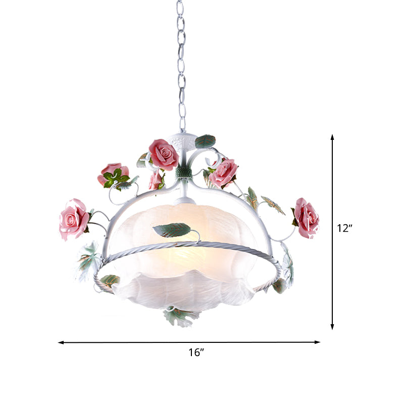 Korean Garden Floral Hanging Pendant 1 Head White Glass Down Lighting for Dining Room Clearhalo 'Ceiling Lights' 'Glass shade' 'Glass' 'Pendant Lights' 'Pendants' Lighting' 519557